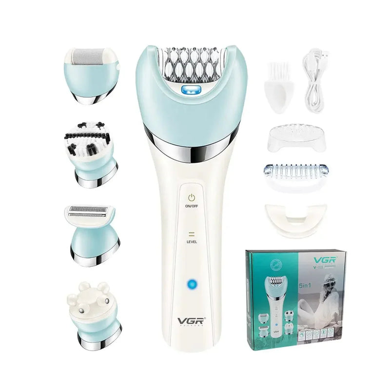 VGR Epilator 5 In 1 Electri Women Epilator Female Shaver Leg Body Hair Remover Lady Bikini Trimmer Facial Cleaning Massage V - 703 - Zaya Femme
