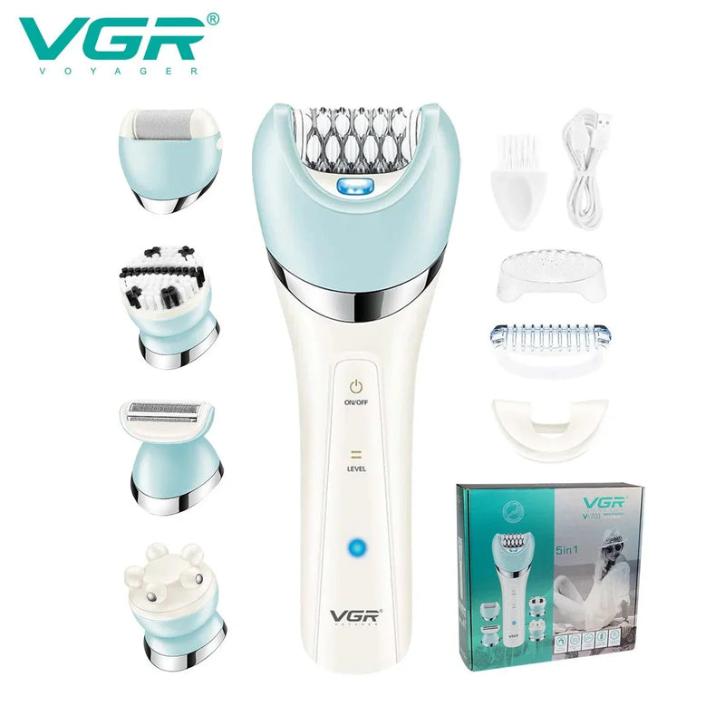 VGR Epilator 5 In 1 Electri Women Epilator Female Shaver Leg Body Hair Remover Lady Bikini Trimmer Facial Cleaning Massage V - 703 - Zaya Femme